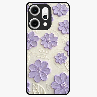Floral Wall Art With Purple Flowers Glass Case showing flat back view with purple flower artwork and glossy glass finish.