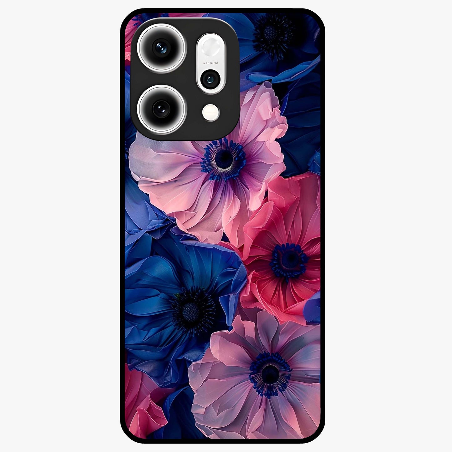 Flower Paper Art Pattern Glass Case showing flat back view with paper cut style floral artwork and glossy glass finish.