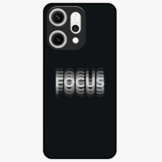 Focus Mode On Glass Case showing flat back view with bold motivational typography design and glossy glass finish.
