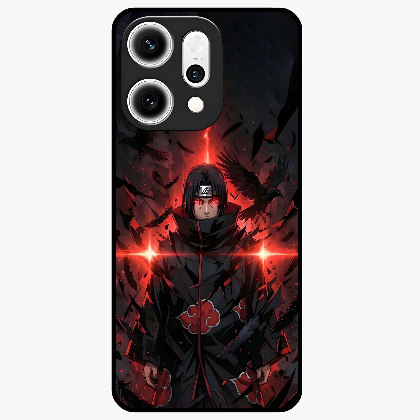 Focused Blade Discipline Glass Case showing flat back view with warrior sword themed artwork and glossy glass finish.