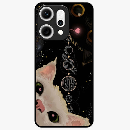 Galactic Cat Glass Case showing flat back view with cosmic cat artwork and glossy glass finish.