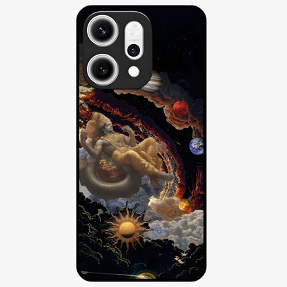 Galactic Divine God Glass Case showing flat back view with divine cosmic themed artwork and glossy glass finish.