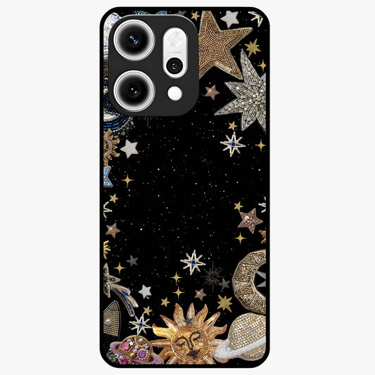 Galactic Jewel Stars Glass Case showing flat back view with sparkling star jewel artwork and glossy glass finish.
