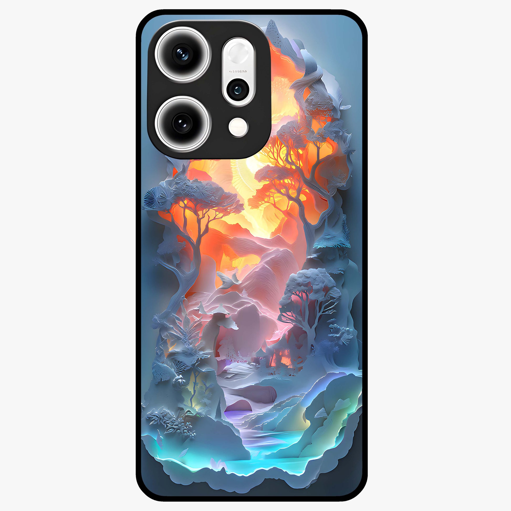Glow Forest Portal Glass Case showing flat back view with glowing forest portal artwork and glossy glass finish.