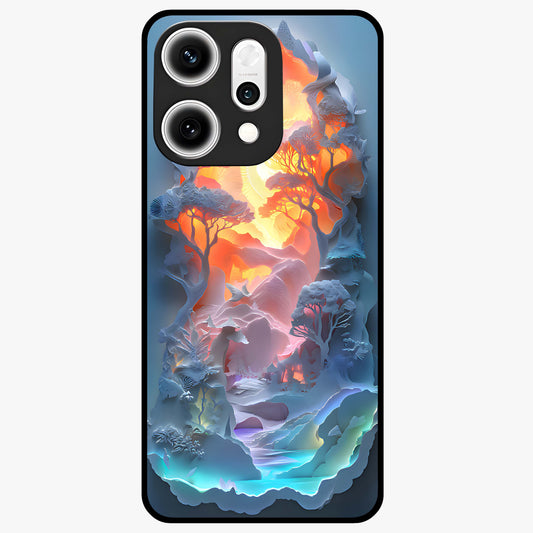 Glow Forest Portal Glass Case showing flat back view with glowing forest portal artwork and glossy glass finish.