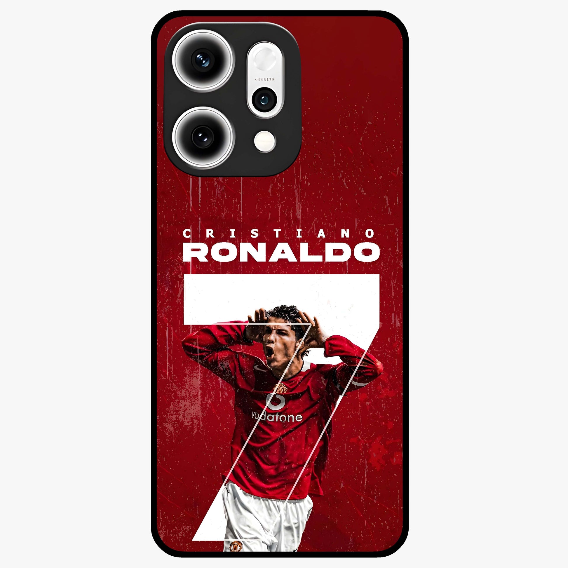 Goal Celebration Legacy Glass Case showing flat back view with football celebration inspired artwork and glossy glass finish.