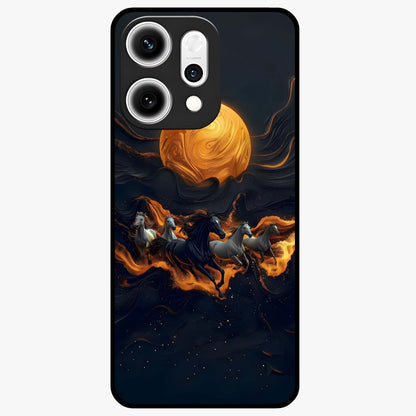 Golden Stallion Moonride Glass Case showing flat back view with majestic horse under moonlight artwork and glossy glass finish.