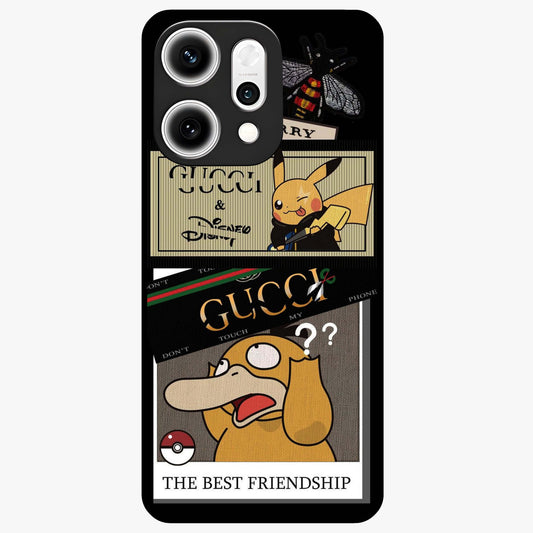 Gucci Play Mashup Glass Case showing flat back view with luxury inspired graphic artwork and glossy glass finish.