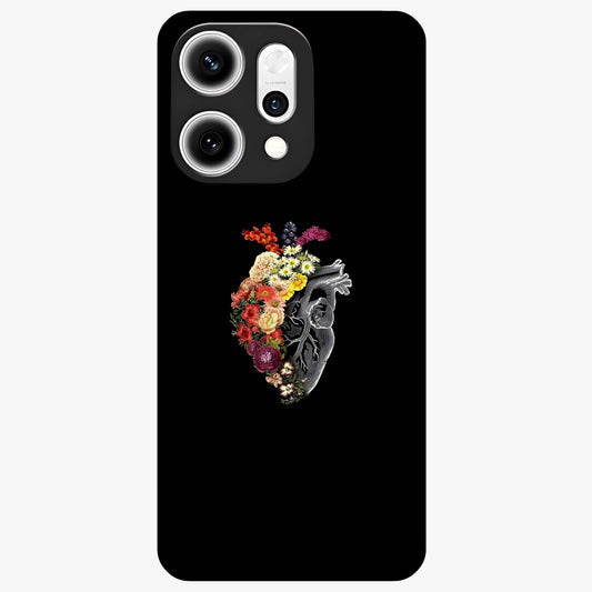 Heart With Flowers Glass Case showing flat back view with heart shaped floral artwork and glossy glass finish.