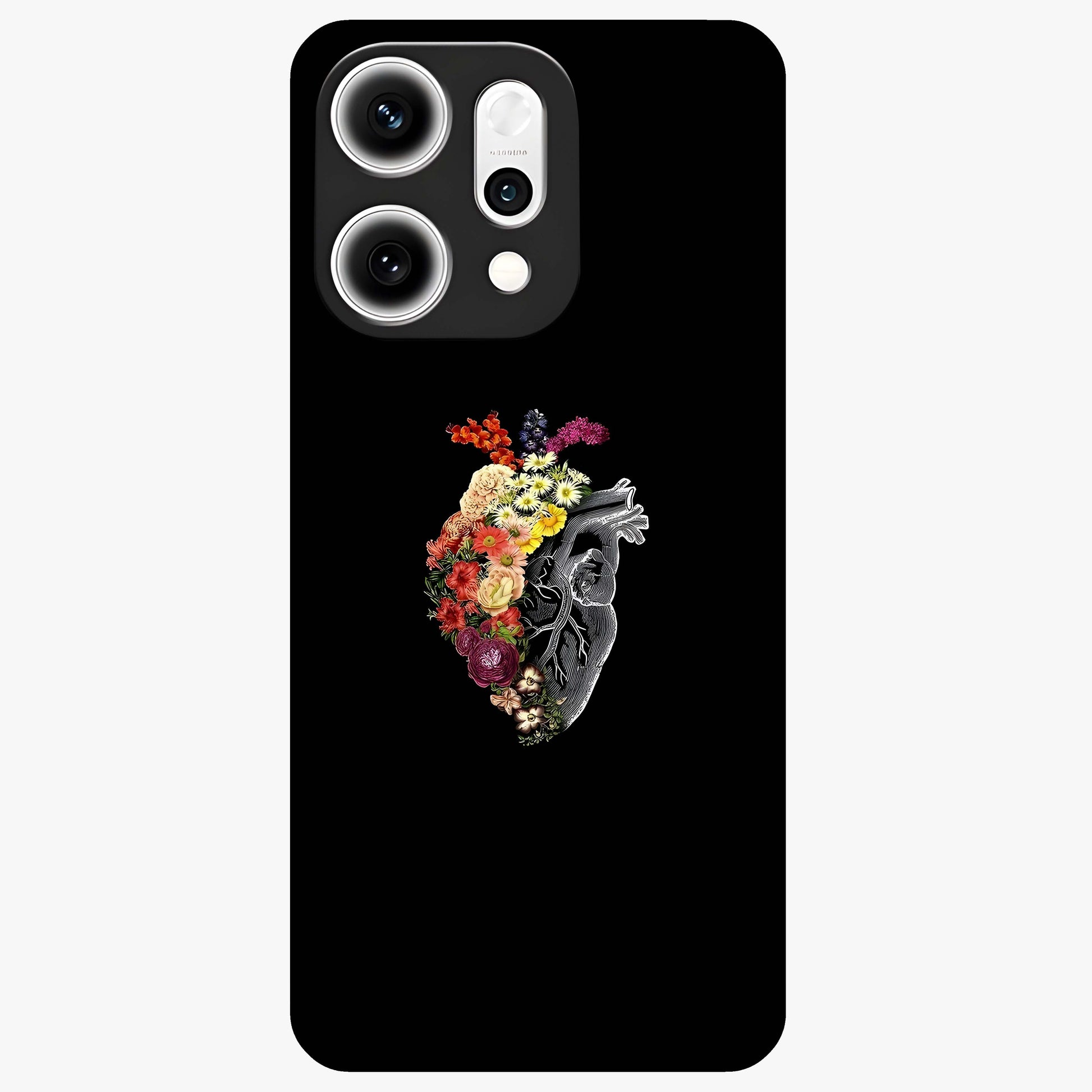 Heart With Flowers Glass Case showing flat back view with heart shaped floral artwork and glossy glass finish.