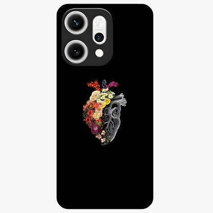 Heart With Flowers Glass Case showing flat back view with heart shaped floral artwork and glossy glass finish.