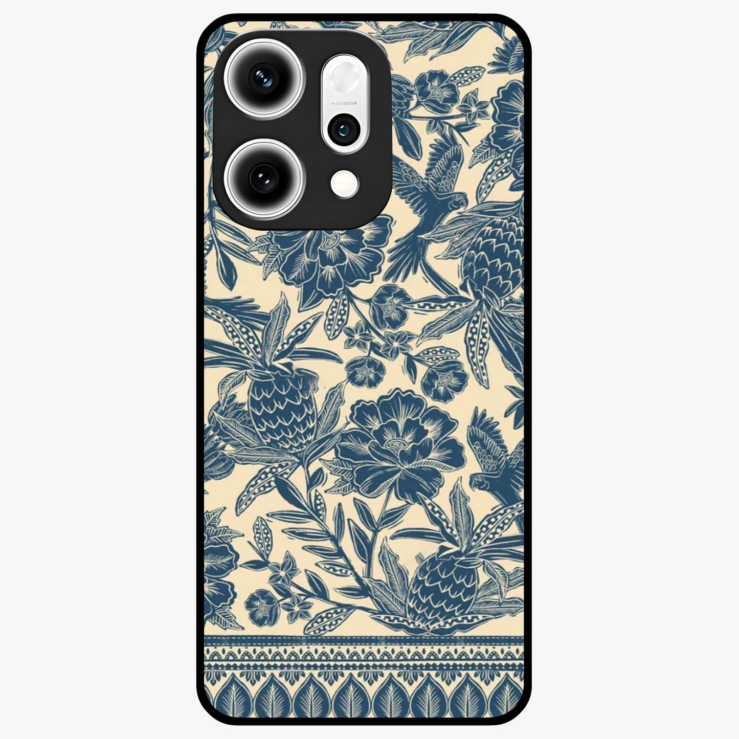 Heirloom Wild Bloom Glass Case showing flat back view with vintage inspired wild flower artwork and glossy glass finish.