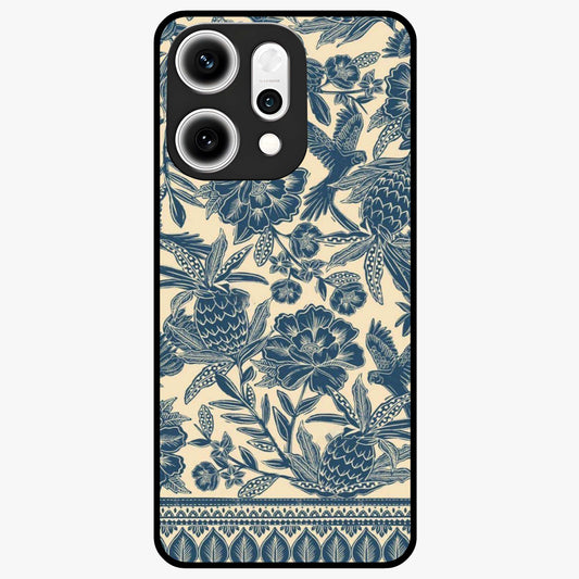 Heirloom Wild Bloom Glass Case showing flat back view with vintage inspired wild flower artwork and glossy glass finish.
