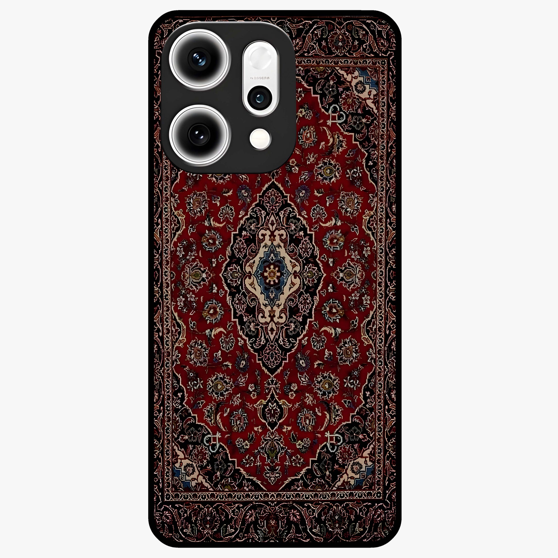 Heritage Carpet Royale Glass Case showing flat back view with ornate Persian carpet inspired pattern and glossy glass finish.