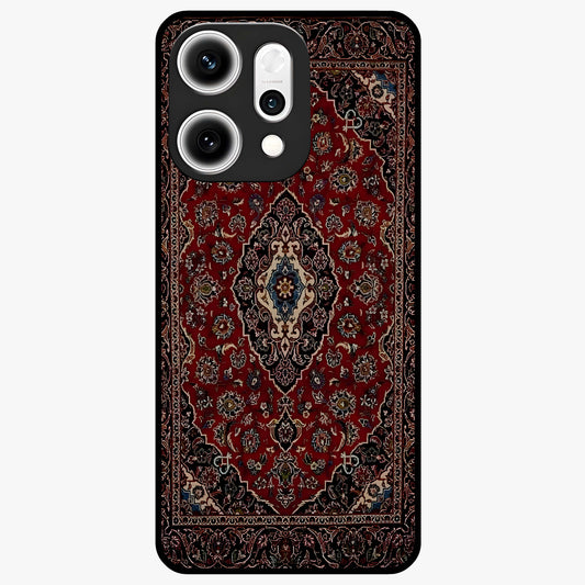 Heritage Carpet Royale Glass Case showing flat back view with ornate Persian carpet inspired pattern and glossy glass finish.