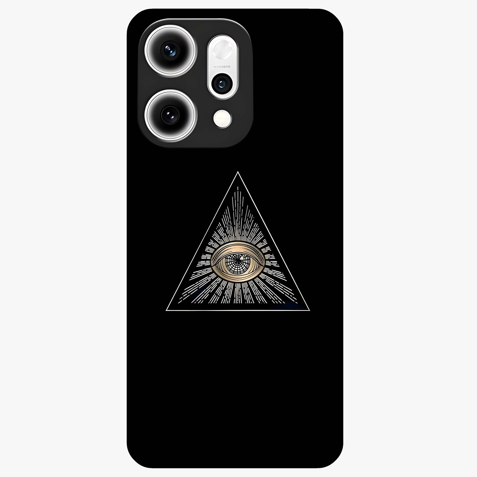 Illuminati Evil Glass Case showing flat back view with mysterious illuminati symbol artwork and glossy glass finish.