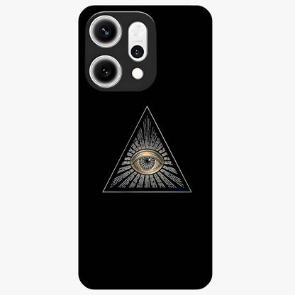 Illuminati Evil Glass Case showing flat back view with mysterious illuminati symbol artwork and glossy glass finish.