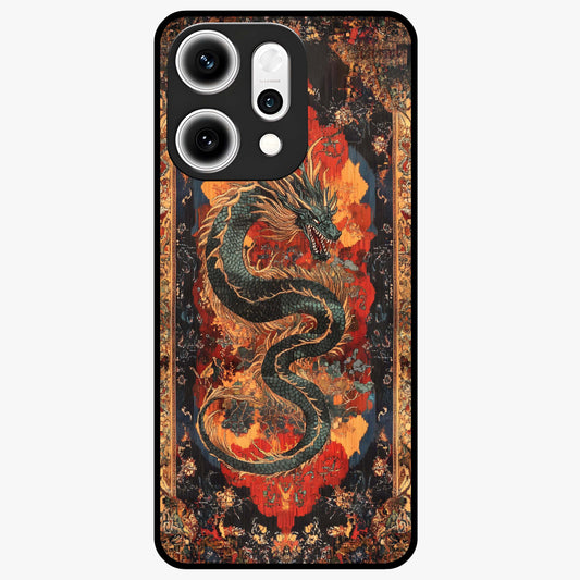 Inferno Dragon Soul Glass Case showing flat back view with fiery dragon artwork and glossy glass finish.