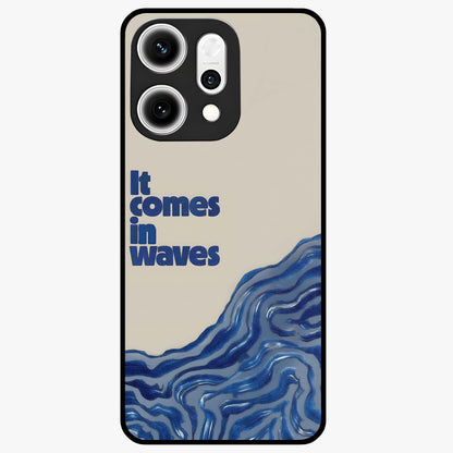 It Comes In Waves Quote Glass Case showing flat back view with inspirational wave themed quote artwork and glossy glass finish.