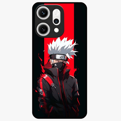 Kakashi Scarlet Shadow Glass Case showing flat back view with powerful anime ninja artwork and glossy glass finish.
