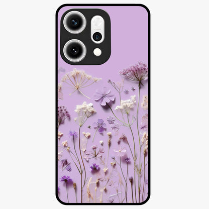 Lavender Blossom Dream Glass Case showing flat back view with soft lavender floral artwork and glossy glass finish.