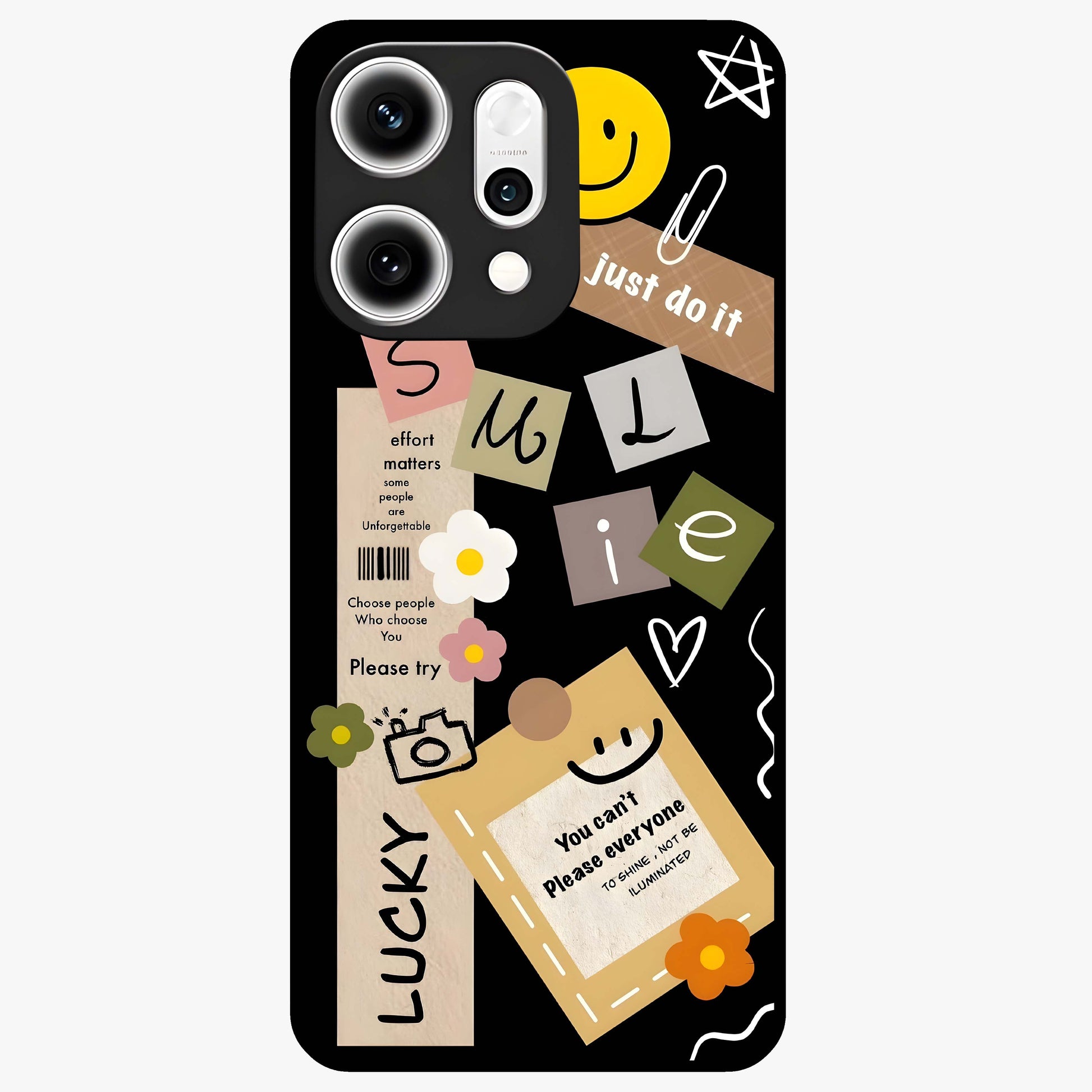 Lucky Aesthetic Collage Glass Case showing flat back view with trendy aesthetic collage artwork and glossy glass finish.