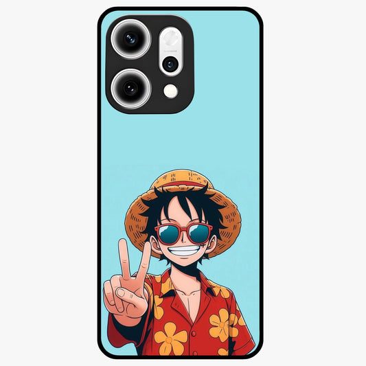 Luffy Summer Anime Vibe Glass Case showing flat back view with vibrant anime character artwork and glossy glass finish.