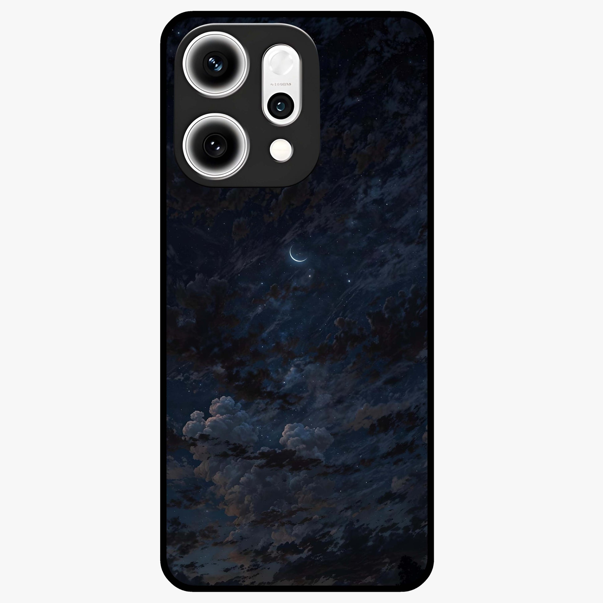 Lunar Veil Silence Glass Case showing flat back view with mystical moon veil artwork and glossy glass finish.