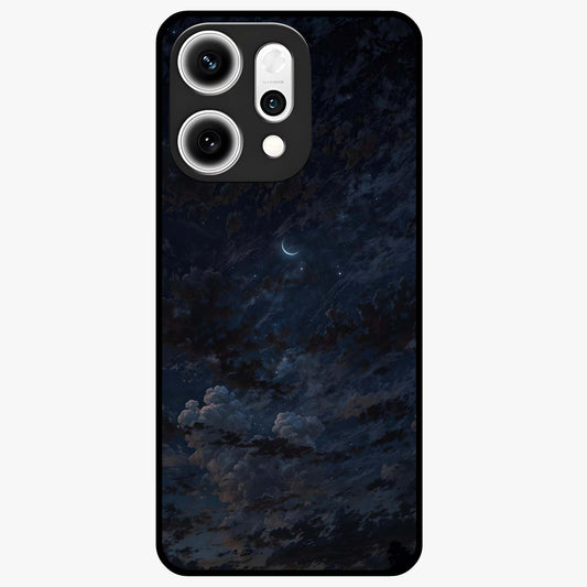 Lunar Veil Silence Glass Case showing flat back view with mystical moon veil artwork and glossy glass finish.