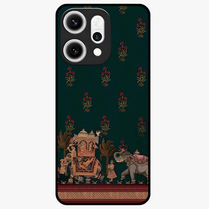 Macmerise Glass Case showing flat back view with stylish modern artwork and glossy glass finish.