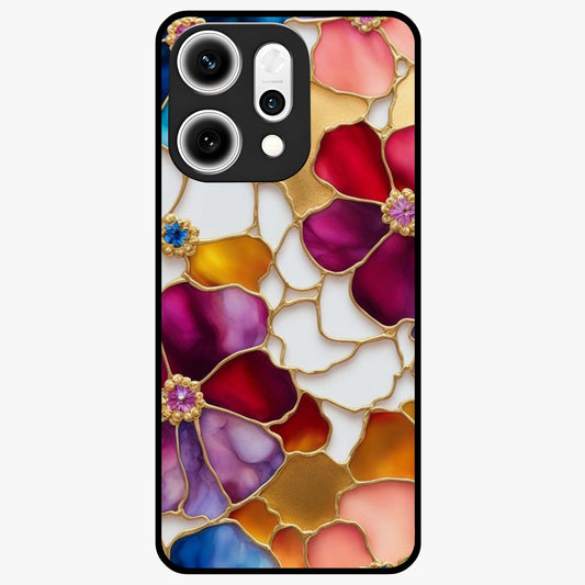 Marble Flower Pattern Glass Case showing flat back view with marble texture floral artwork and glossy glass finish.