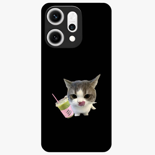 Matcha Cat Style Glass Case showing flat back view with cute matcha themed cat artwork and glossy glass finish.