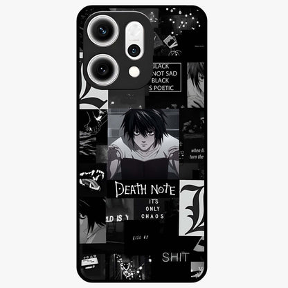 Midnight Chaos Mind Glass Case showing flat back view with abstract dark themed artwork and glossy glass finish.