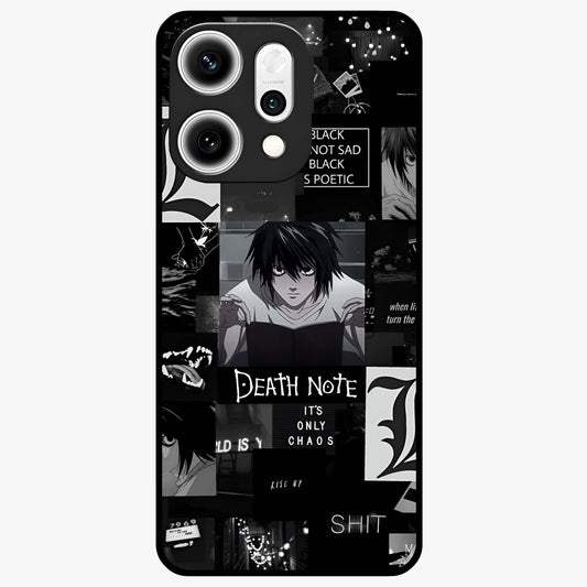 Midnight Chaos Mind Glass Case showing flat back view with abstract dark themed artwork and glossy glass finish.