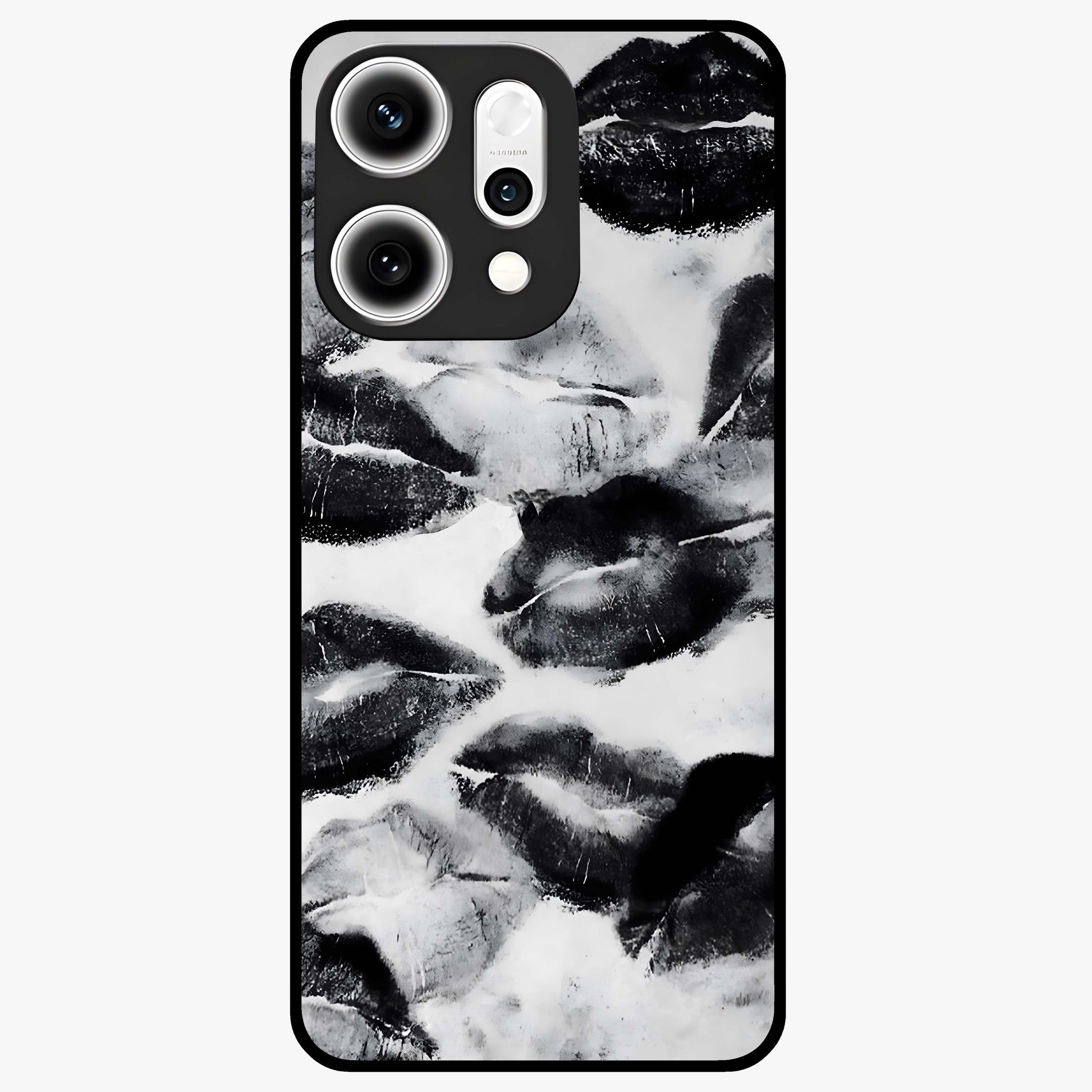 Midnight Kiss Marks Glass Case showing flat back view with lipstick kiss mark artwork and glossy glass finish.