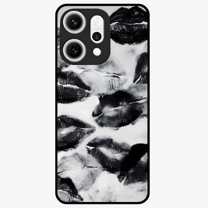 Midnight Kiss Marks Glass Case showing flat back view with lipstick kiss mark artwork and glossy glass finish.