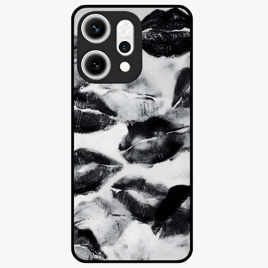 Midnight Kiss Marks Glass Case showing flat back view with lipstick kiss mark artwork and glossy glass finish.