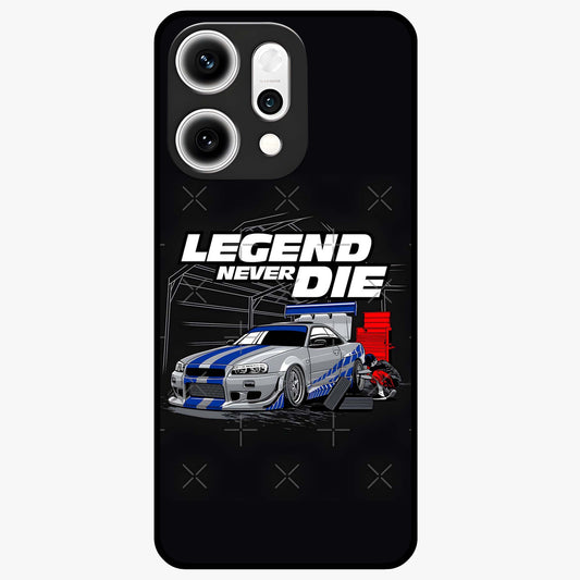 Midnight Racing Legacy Glass Case showing flat back view with sleek racing inspired artwork and glossy glass finish.
