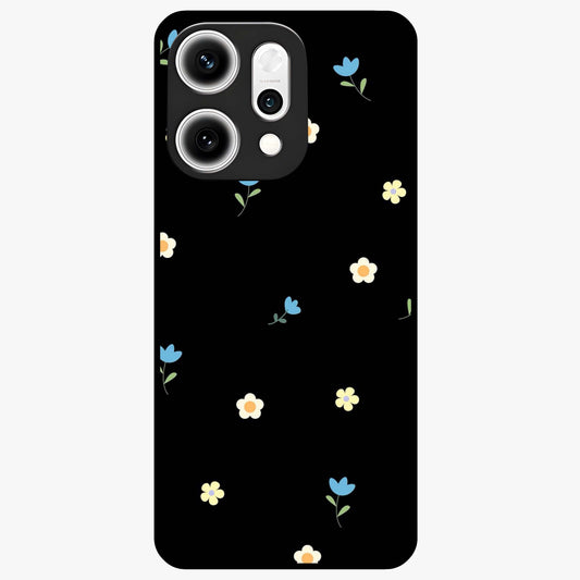 Minimalistic Blue With White Flower Pattern Glass Case showing flat back view with blue background and white flower pattern and glossy glass finish.