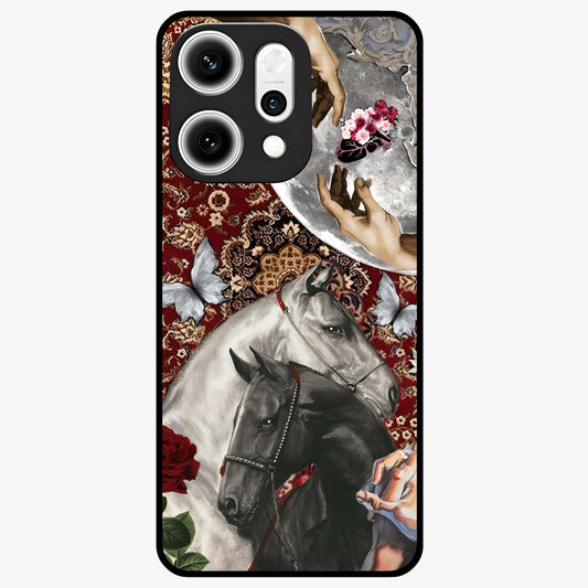 Moonlit Royal Stallion Glass Case showing flat back view with majestic horse under moonlight artwork and glossy glass finish.