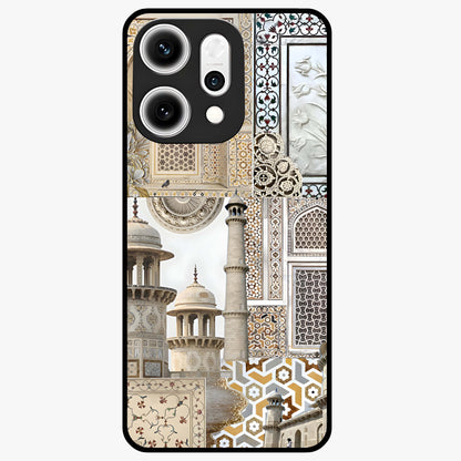 Mughal Marble Legacy Glass Case showing flat back view with intricate Mughal inspired marble pattern and glossy glass finish.
