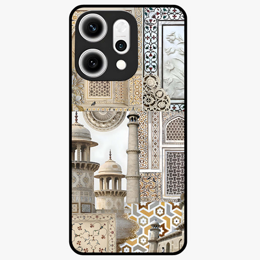 Mughal Marble Legacy Glass Case showing flat back view with intricate Mughal inspired marble pattern and glossy glass finish.