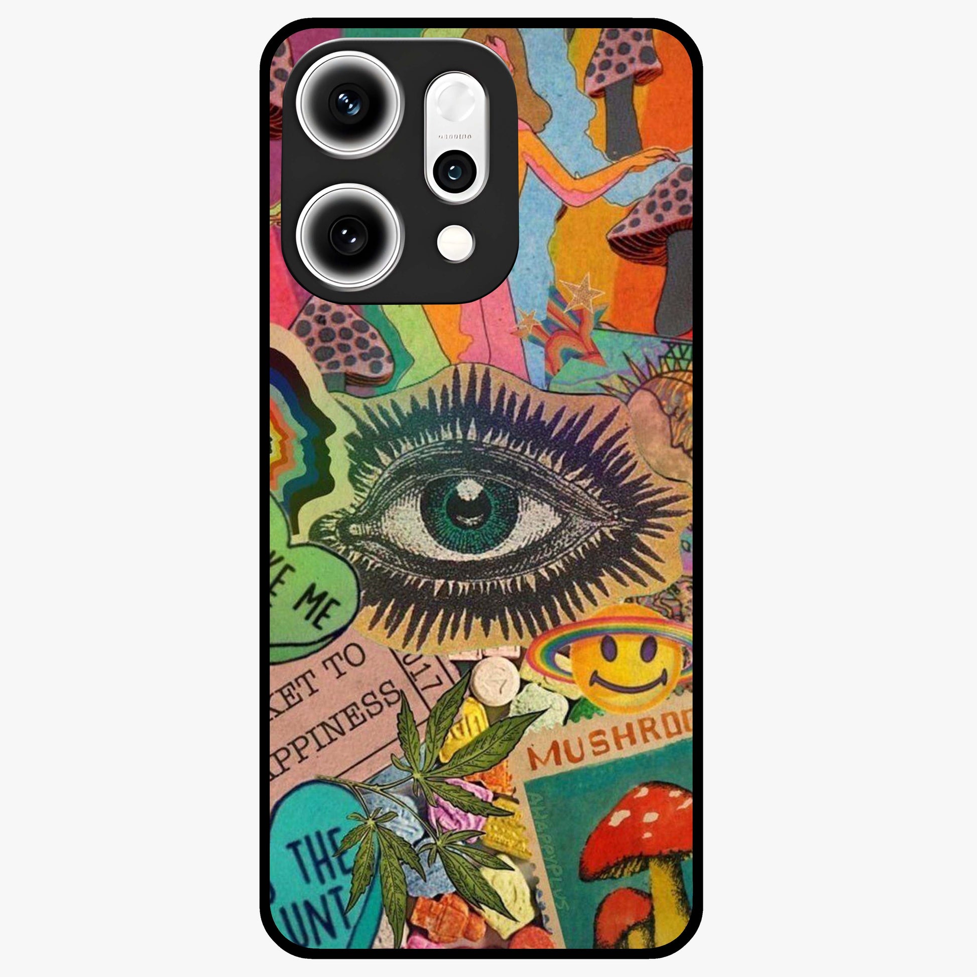 Mystic Eye Wonderland Glass Case showing flat back view with mystical eye themed artwork and glossy glass finish.