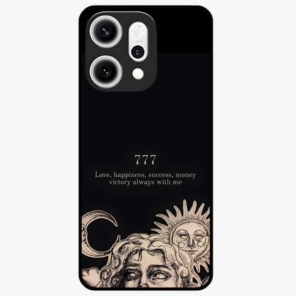 Mystic Victory Aura Glass Case showing flat back view with victory symbol artwork and glossy glass finish.