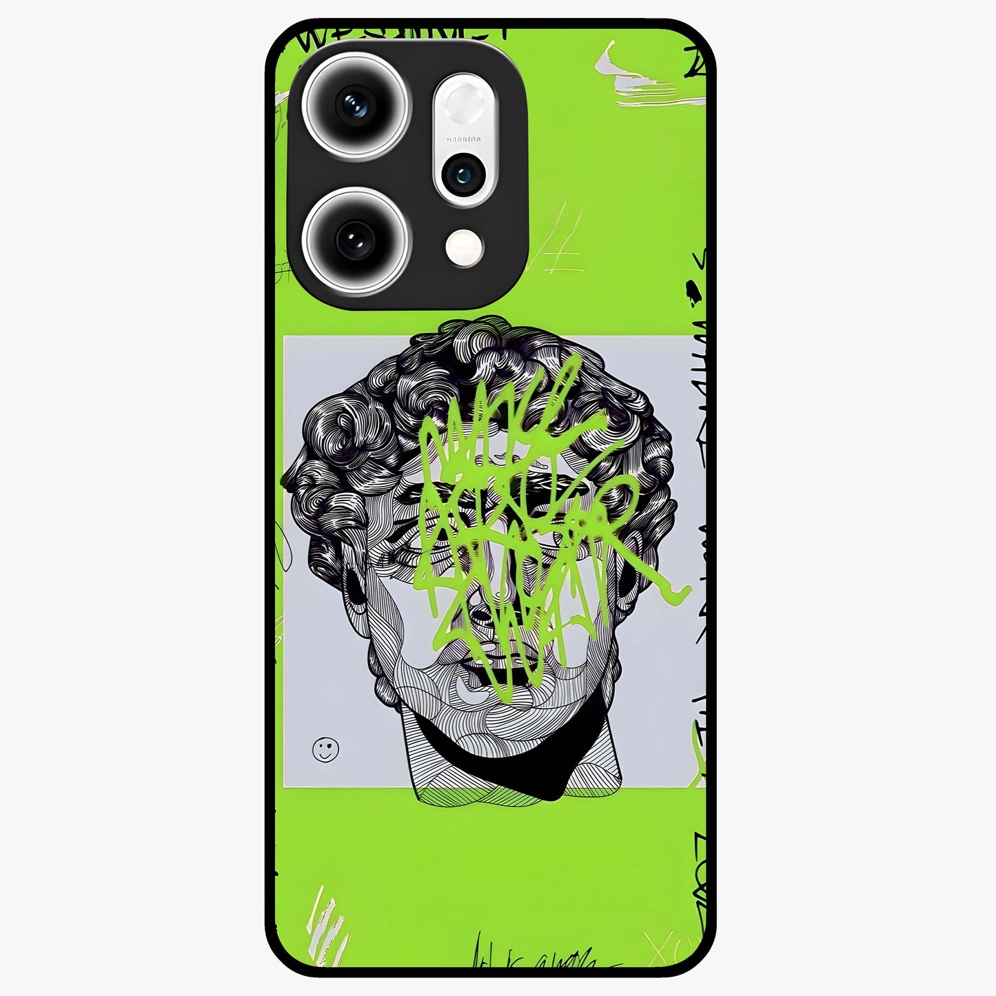 Neo Graffiti Rebellion Glass Case showing flat back view with vibrant graffiti artwork and glossy glass finish.