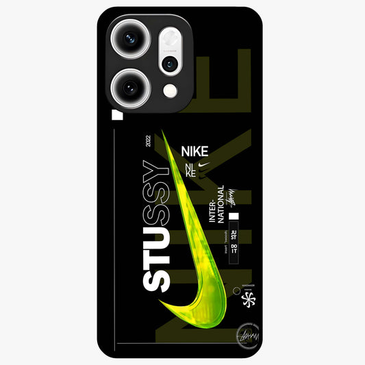 Neon Street Edition Glass Case showing flat back view with neon street style artwork and glossy glass finish.