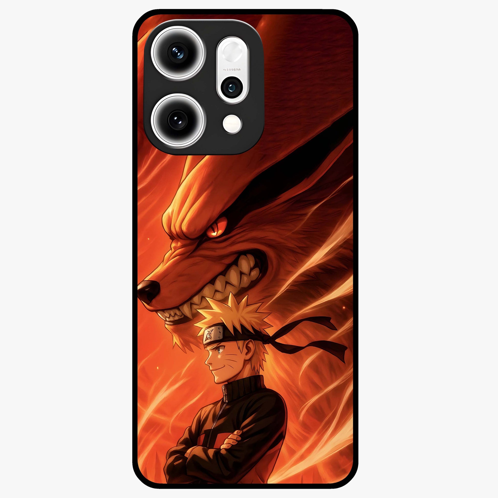 Nine Tails Legacy Glass Case showing flat back view with powerful nine-tailed fox inspired artwork and glossy glass finish.
