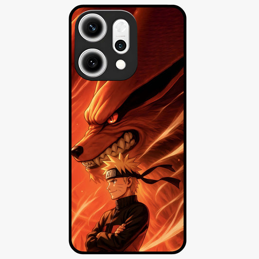 Nine Tails Legacy Glass Case showing flat back view with powerful nine-tailed fox inspired artwork and glossy glass finish.