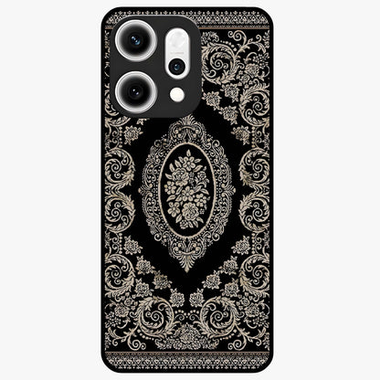 Noir Bloom Elegance Glass Case showing flat back view with elegant dark floral artwork and glossy glass finish.