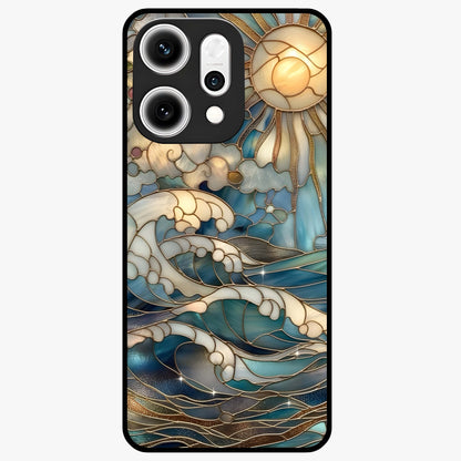 Oceanic Stained Printed Glass Case showing flat back view with ocean inspired stained pattern artwork and glossy glass finish.
